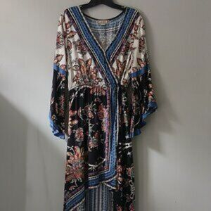 Anthropologie Flying Tomato Blue and Pink Long Sleeve Sundress